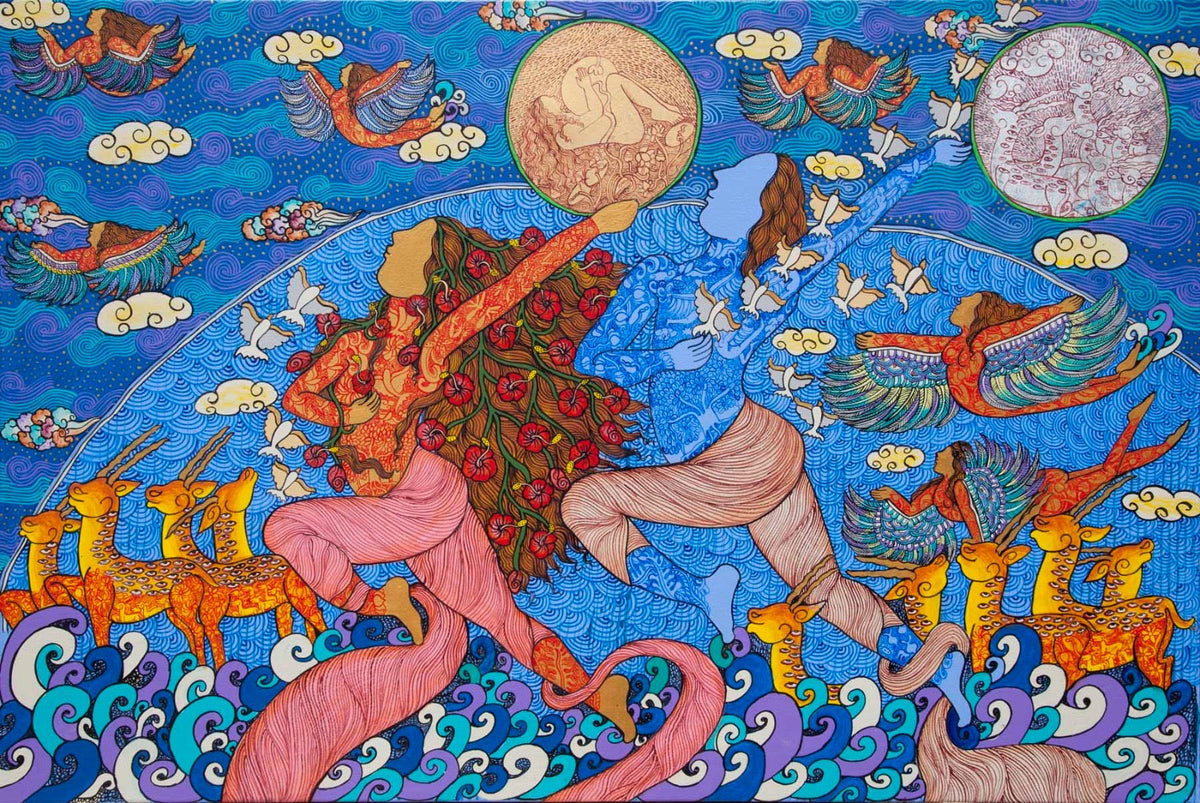 Seema Kohli Original painting from Golden Womb series, featured here as blog guide on how to start collection Indian art. 