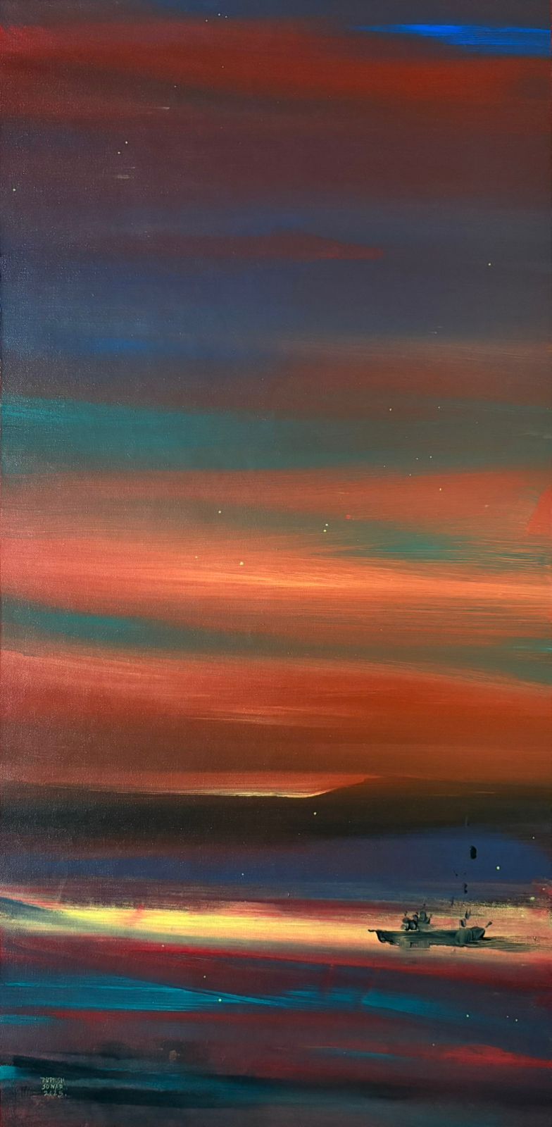 Dreamy watercolor painting of Benaras ghats at dawn by Rupesh Sonar.