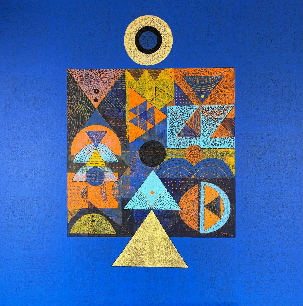 View and Buy Vivek Nimbolkar Canvas original painting featuring geometrical abstraction.  
Premium art picks that are easy to elevate both commercial and residential spaces. 