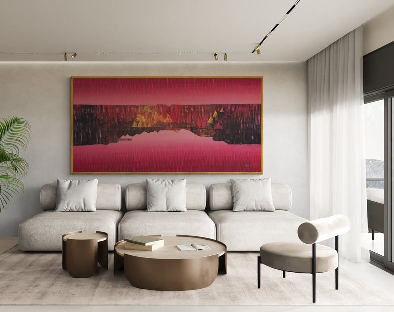 Buy tranquil Sanjay Tikkal Asbtract landscape artworks. Soothing Abstract landscape by Sanjay Tikkal featuring a valley in crimson hues.