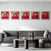 wall display image of set of 5 meditative lotus bloom works by Sangeeta Abhay.