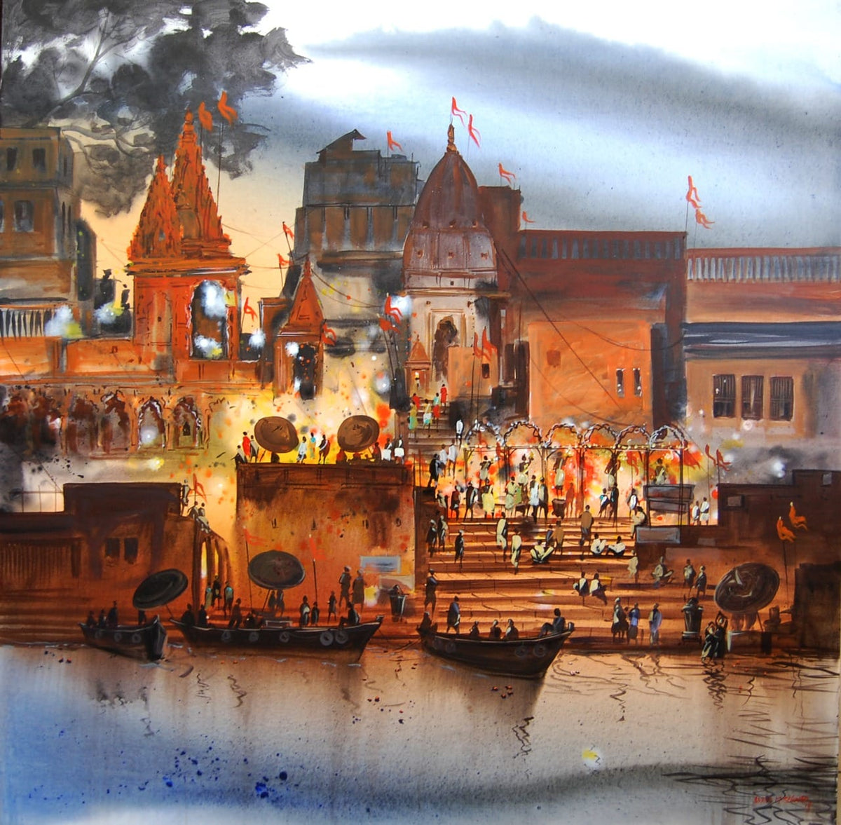 Benaras Ghats and Temples Landscape  composed as painting subject by Anand Bekwad