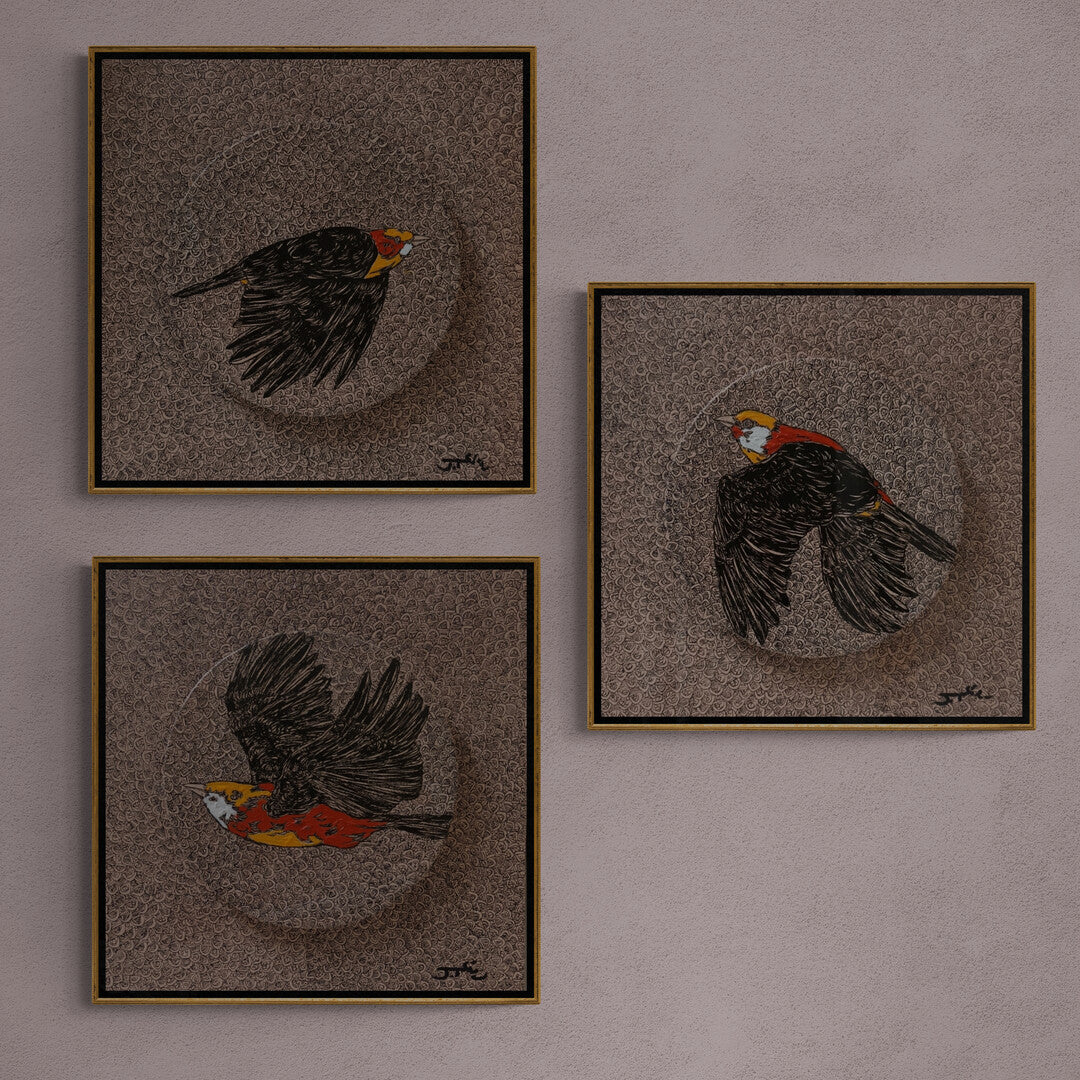Set of Three Bird Paintings. Acrylic on Canvas Paintings.
Art by Indian Artist Ramakrishna Vasanthula