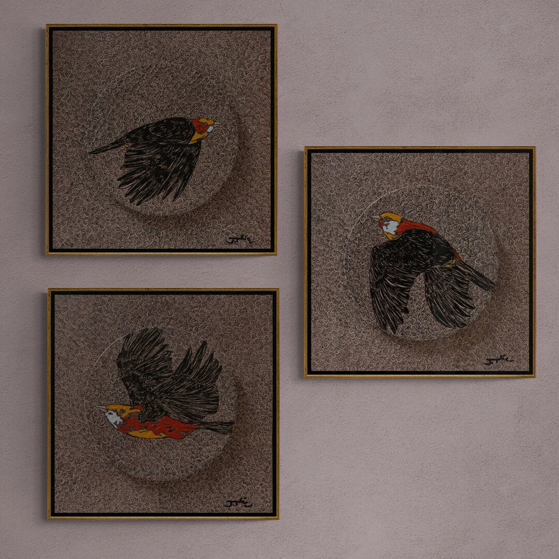Set of Three Bird Paintings. Acrylic on Canvas Paintings.
Art by Indian Artist Ramakrishna Vasanthula