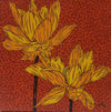 Yellow flowers on a textured red abstract background