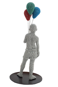 Back close for boy with balloons sculpture