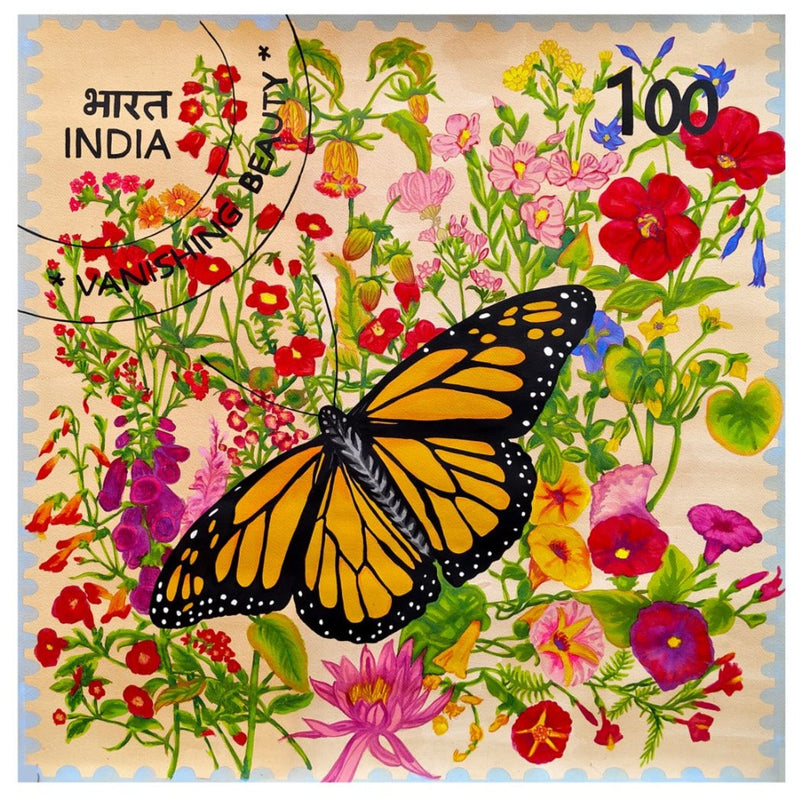 Artist Manisha Agrawal paints a beautiful butterfly in a garden. Watercolor Painting