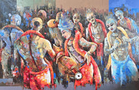  Sanjay vividly captures the spiritual ecstasy of worshipers united in praise of the God as he depicts a group of Indian Male worshipers singing and chanting. 