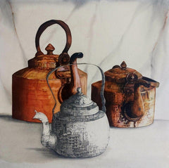 Chai in the City (Still Life Copper Tea Pots Painting)