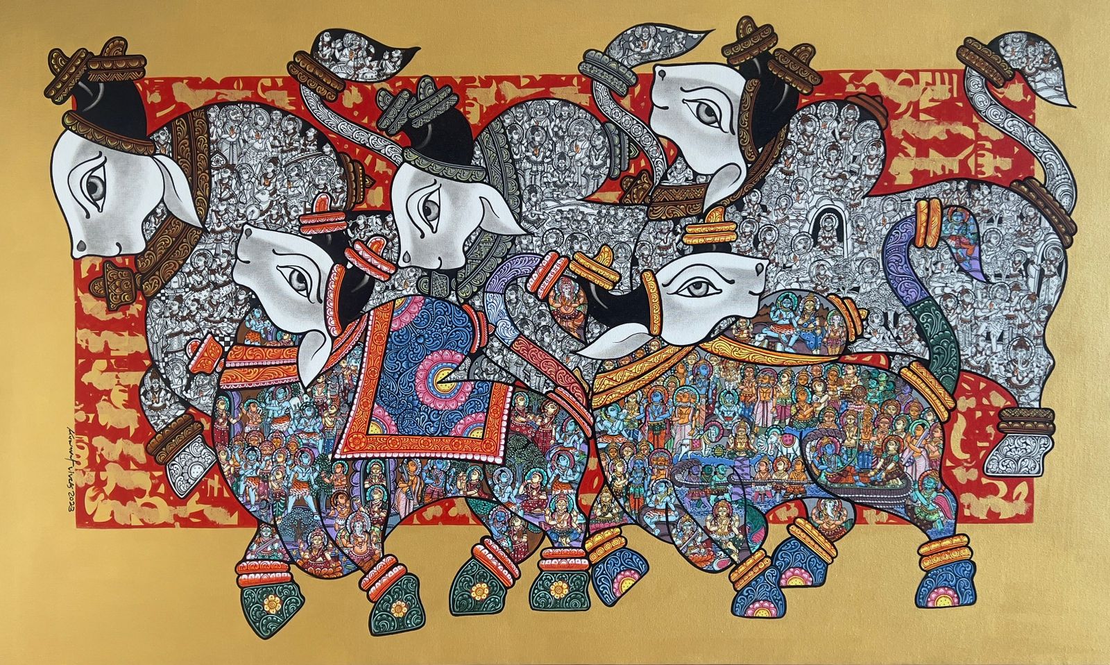 Vivek Kumavat creates a masterpiece with a set of galloping Nandis - the loyal worshipper of Lord Shiva. Vivek adds beautiful detailing referencing Lord Shiva in the bodies of Nandis.