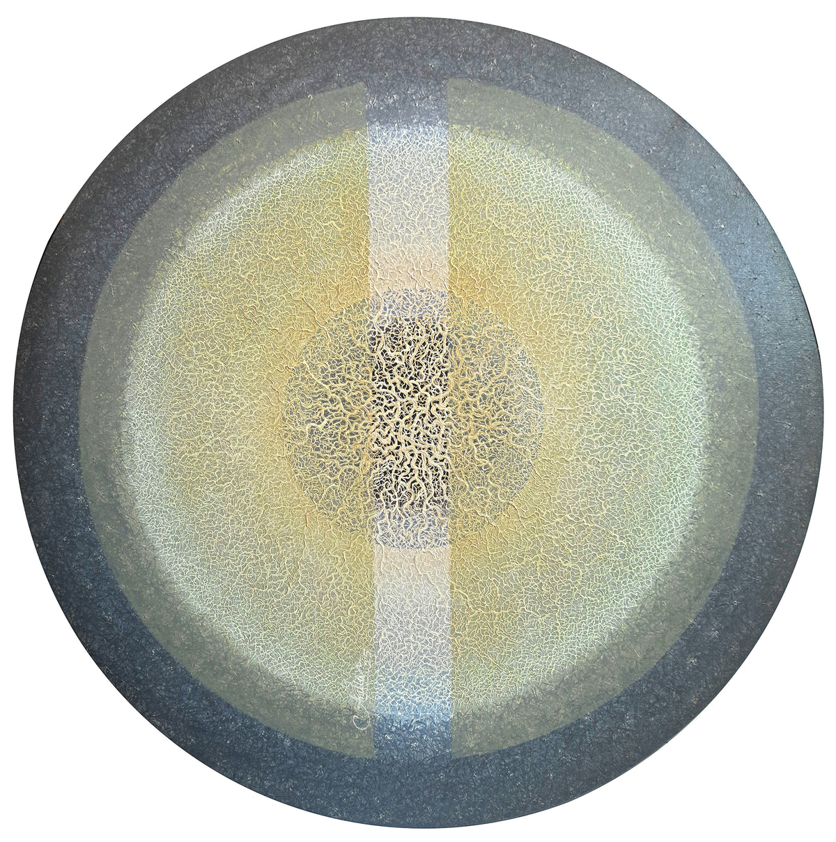 Circular abstract art in neutral tones by Anil Vishwakarma; organic abstract canvas