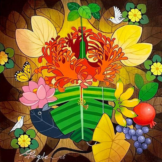 Unqiue Ganesha made from nature collage. Oil painting by Ganpati Hegde. 