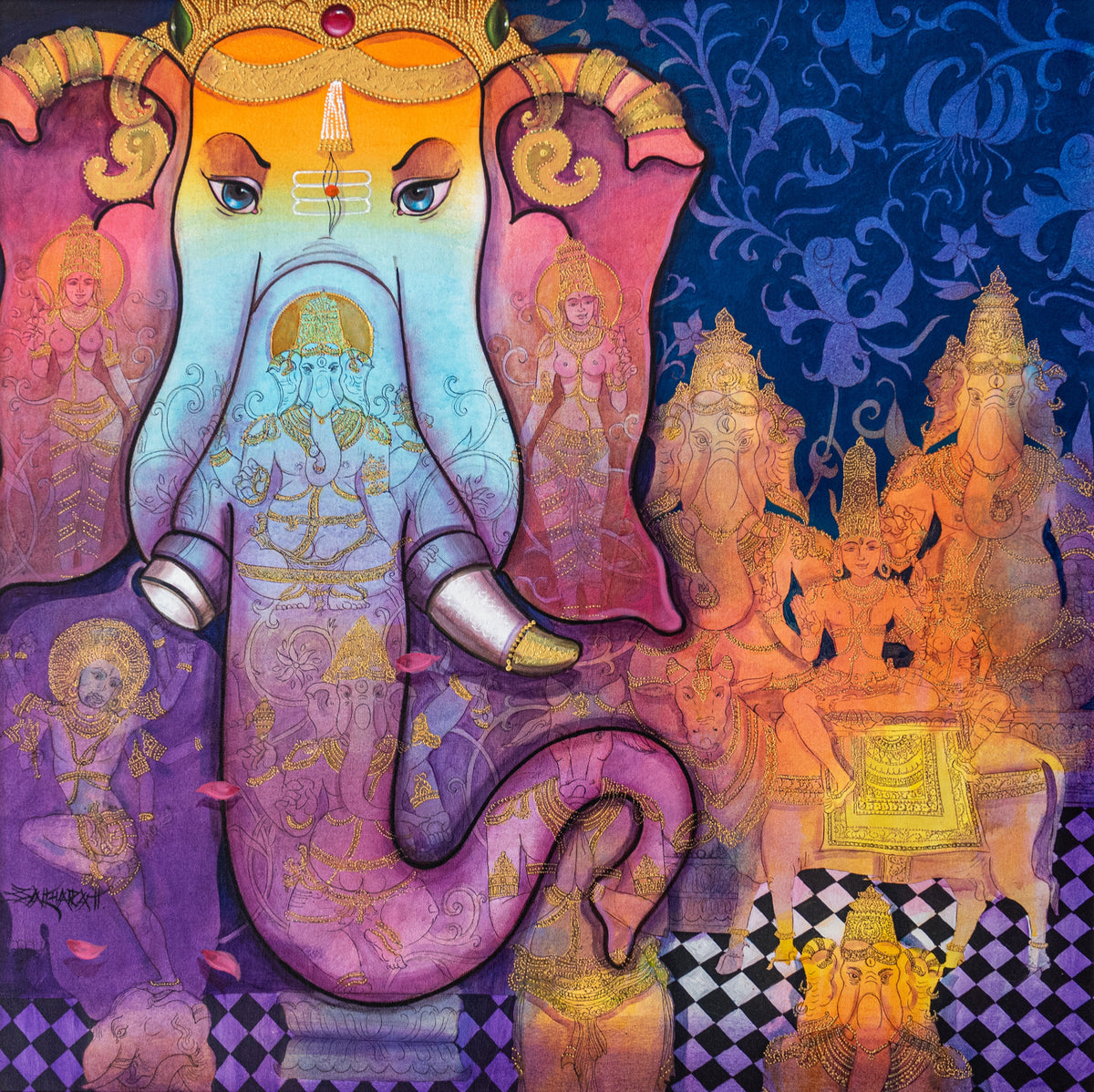 Lord Ganesha Spiritual Painting by Sachin Kharat. Original acrylic on canvas art.