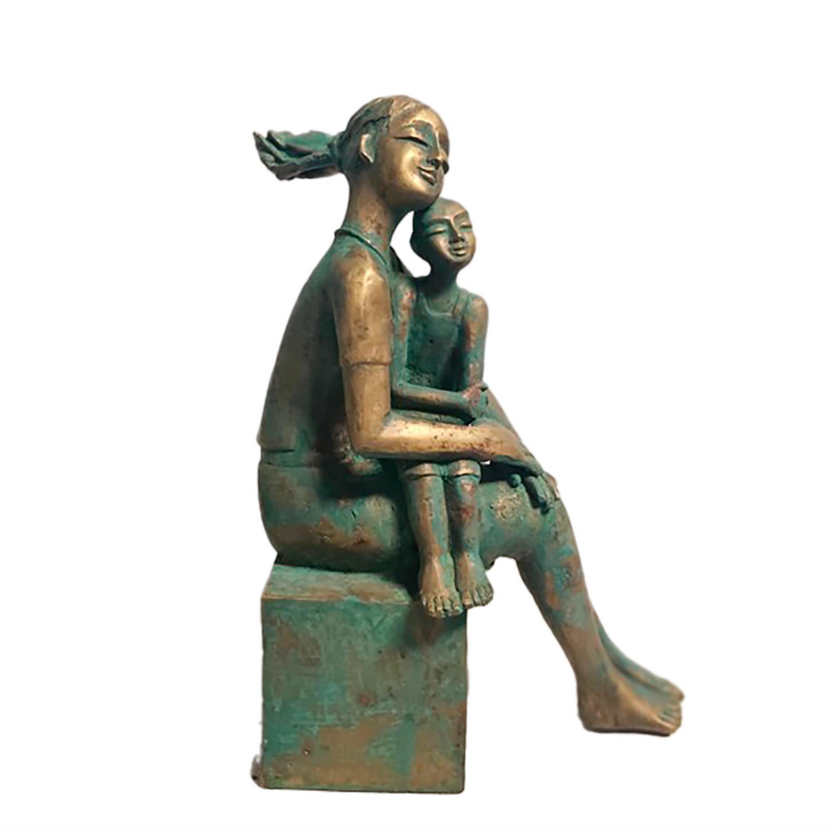 Bronze sculpture featuring mother and child.