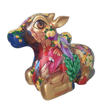 Three-quarter back view: Gold Nandi sculpture by Sachindra Nath Jha, showing detailed floral vine work across the back | Artazzle