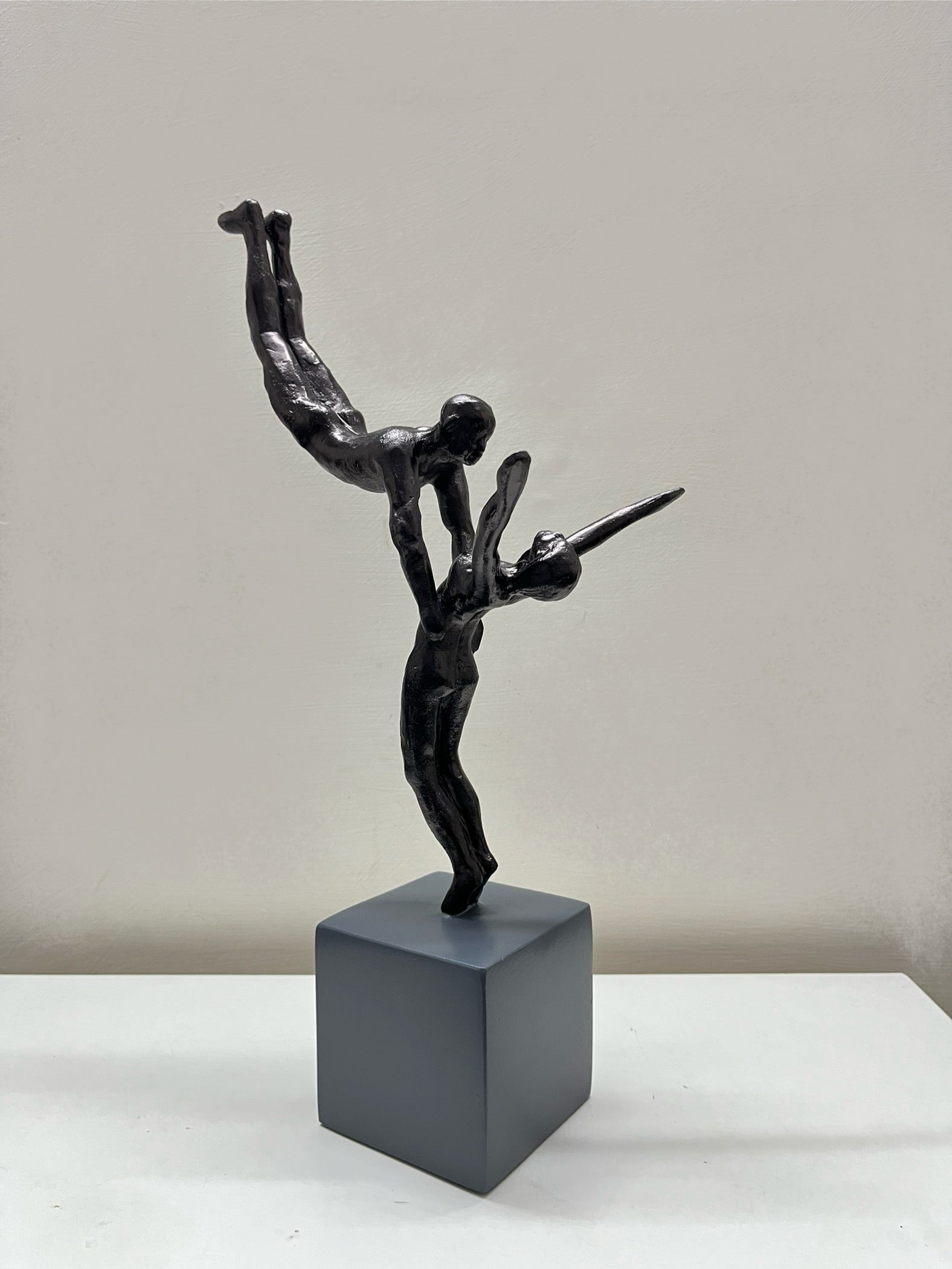 Medium size sculpture featuring gymansts agility, form and technique. luxury decor accents for luxury spaces.