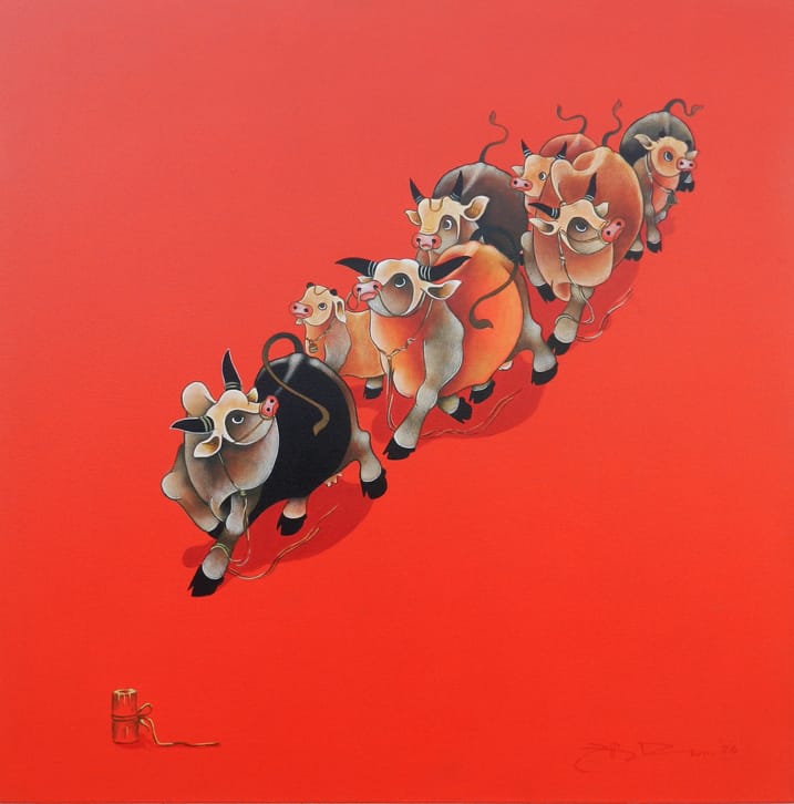 The bulls go marching in this painting by H R das.