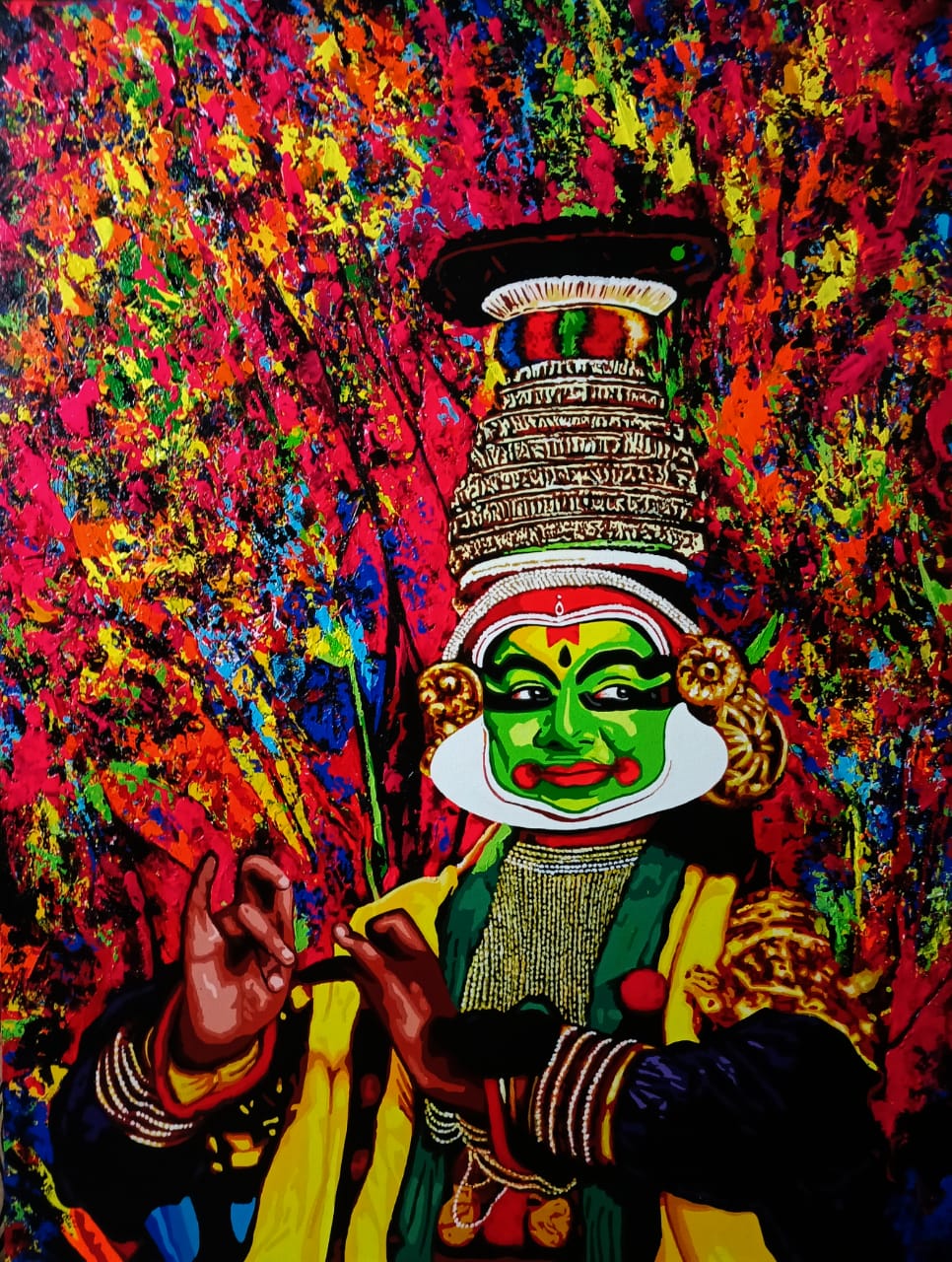 Kathakali dancer featuring figurative art which puts spotlight on Indian heritage and culture with a fresh take and contemporary art style