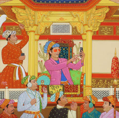 King : The Royal Selfie (Contemporary Mughal Miniature Art)