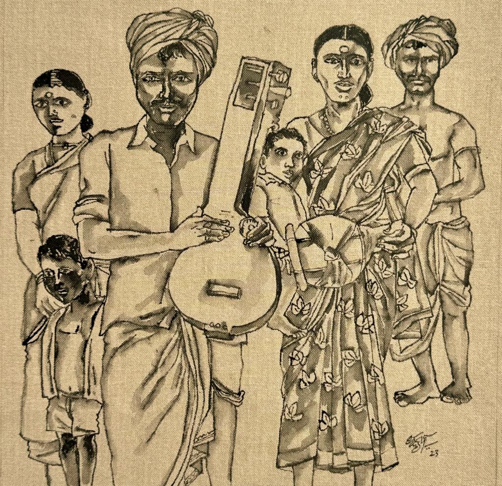 Pen and Ink work by Dr Laxman Aelay from song of the village series