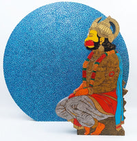 Reverse side detail of hand-painted Hanuman wooden sculpture set by Lord Hanuman wooden sculpture