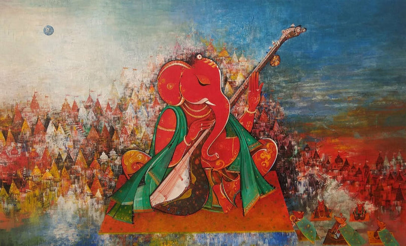 Musician Ganesha (red)