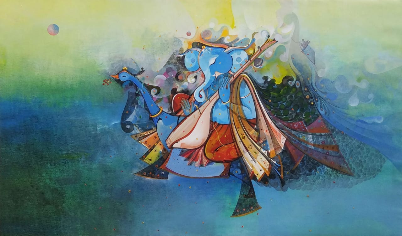 Musician Ganesha (blue)