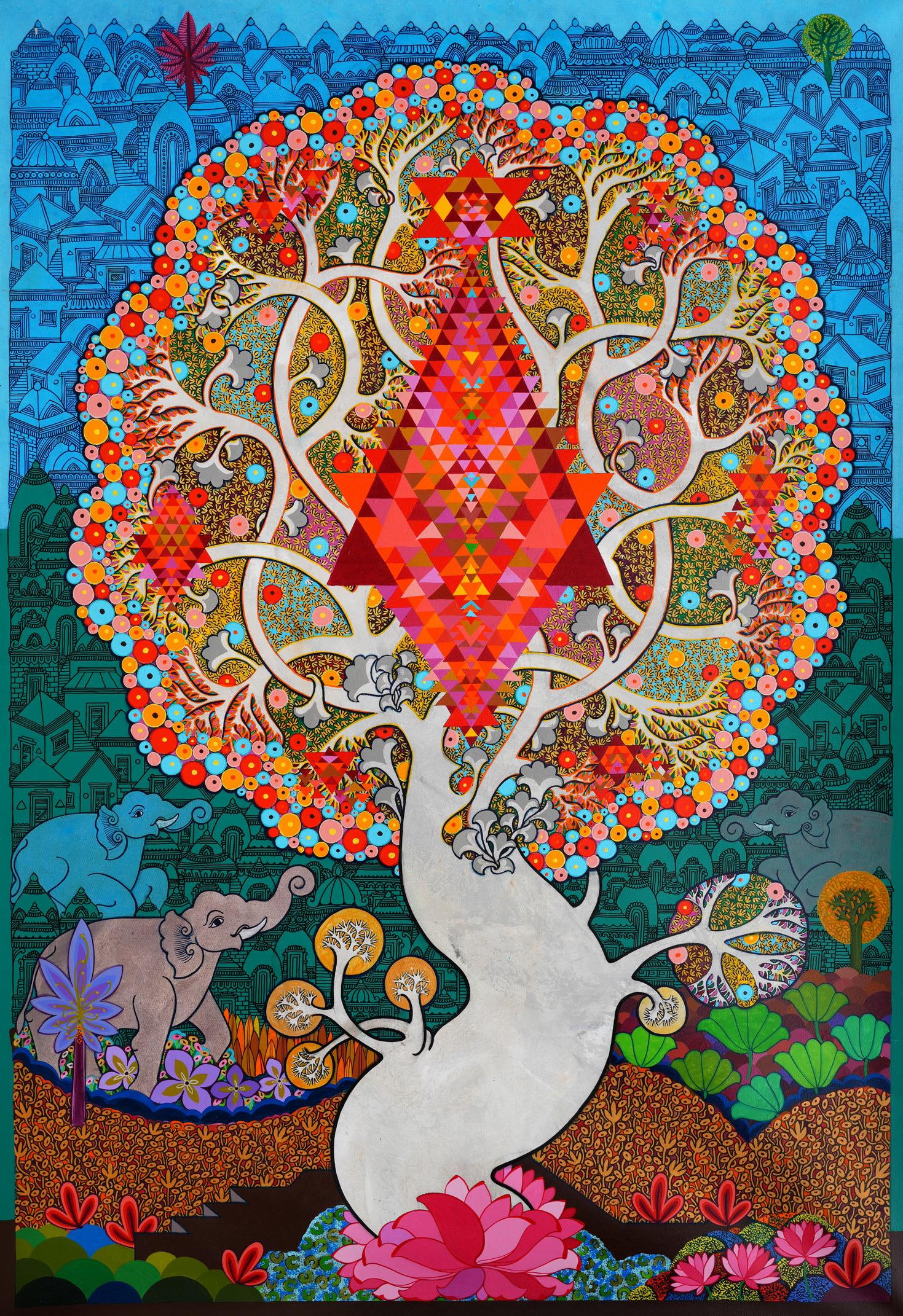 Mahalakshmi II : VIew Tree of Life Painting by Chandra Morkonda