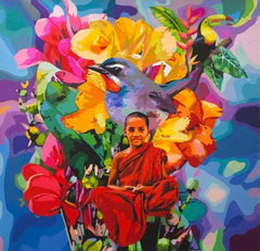 Serenity in Crimson (Buddhist Monk Art)