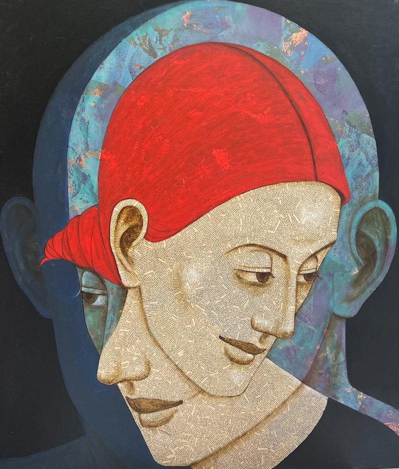 Senior and celebrates artist Asit Patnaik's artwork celebrates women's strength and essence, with red symbolising their energy and allure, positioning them as central and powerful figures in a world where men are strong yet humble and respectful. 