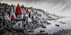 Nandi's Vow: Crimson Blessing on Sacred Ghats of Kashi