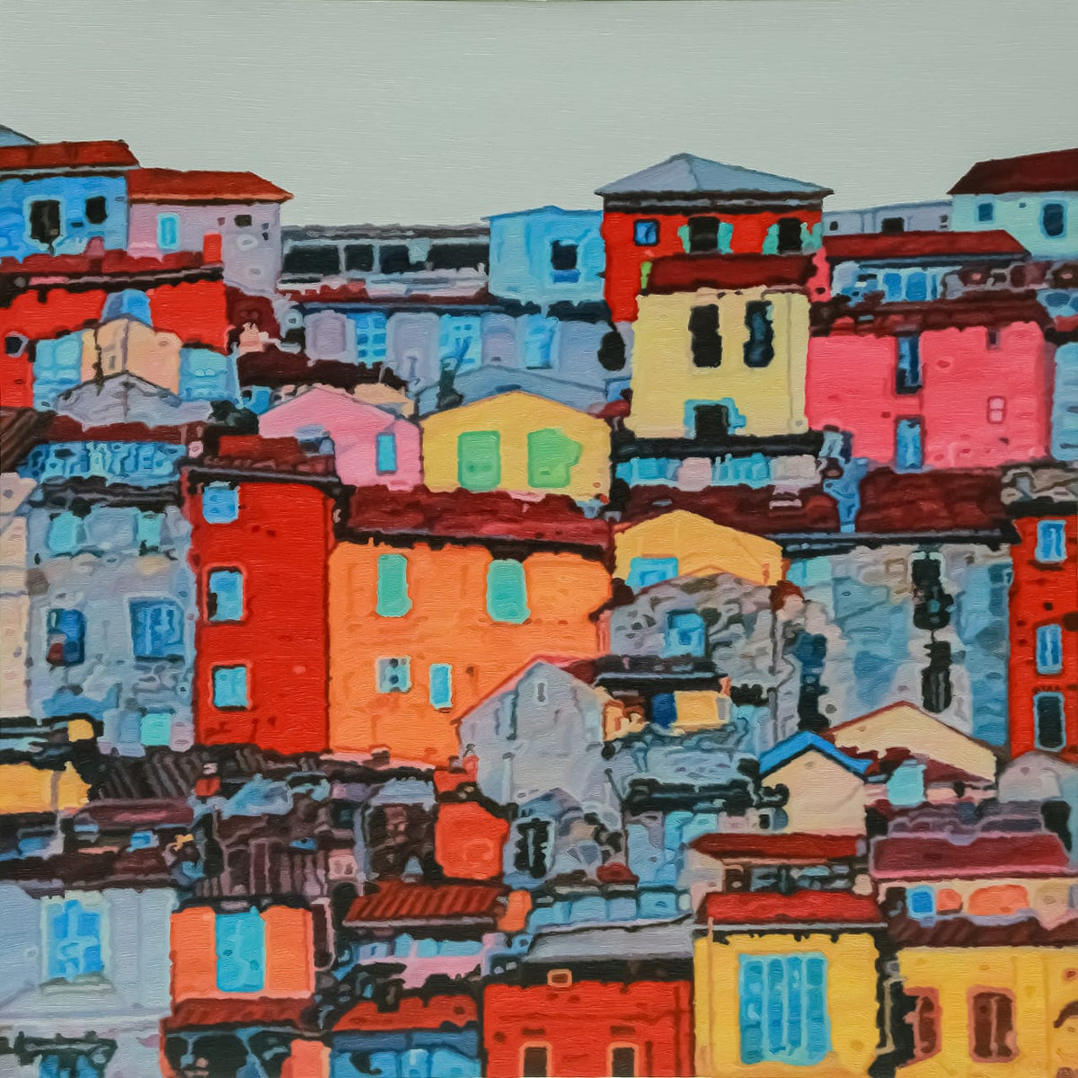 Ganesh Pokharkar's artwork captures the enchanting cityscape of a European town cascading down a hill