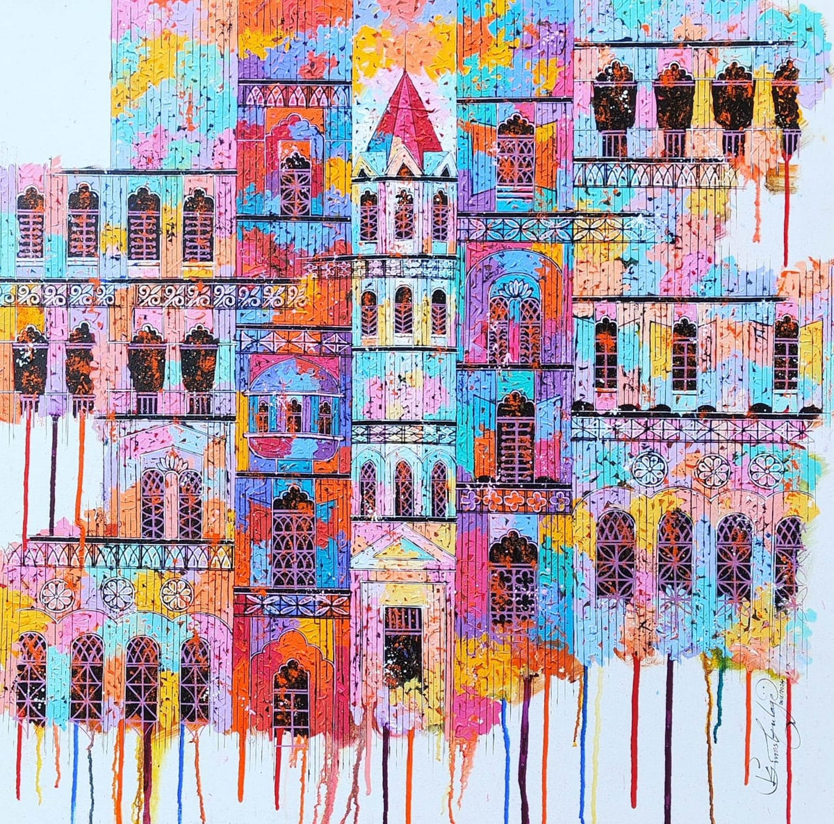 The artist Suresh Gulage lends a contemporary spin to city's heritage rich architecture by using a vibrant burst of colors. 