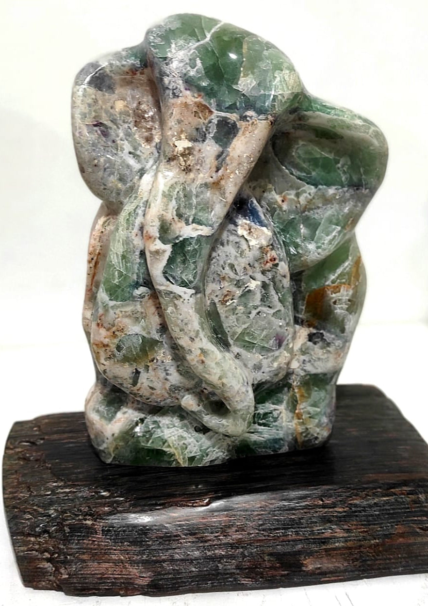 Ram Bali Prajapati hand-carved Lord Ganesha sculpture made from fluorite stone 