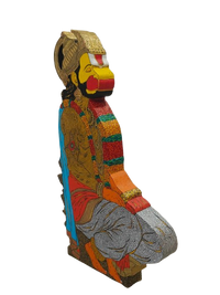 Side hand painted detail of meditating Hanuman wooden sculpture by Ramakrishna Vasanthula.