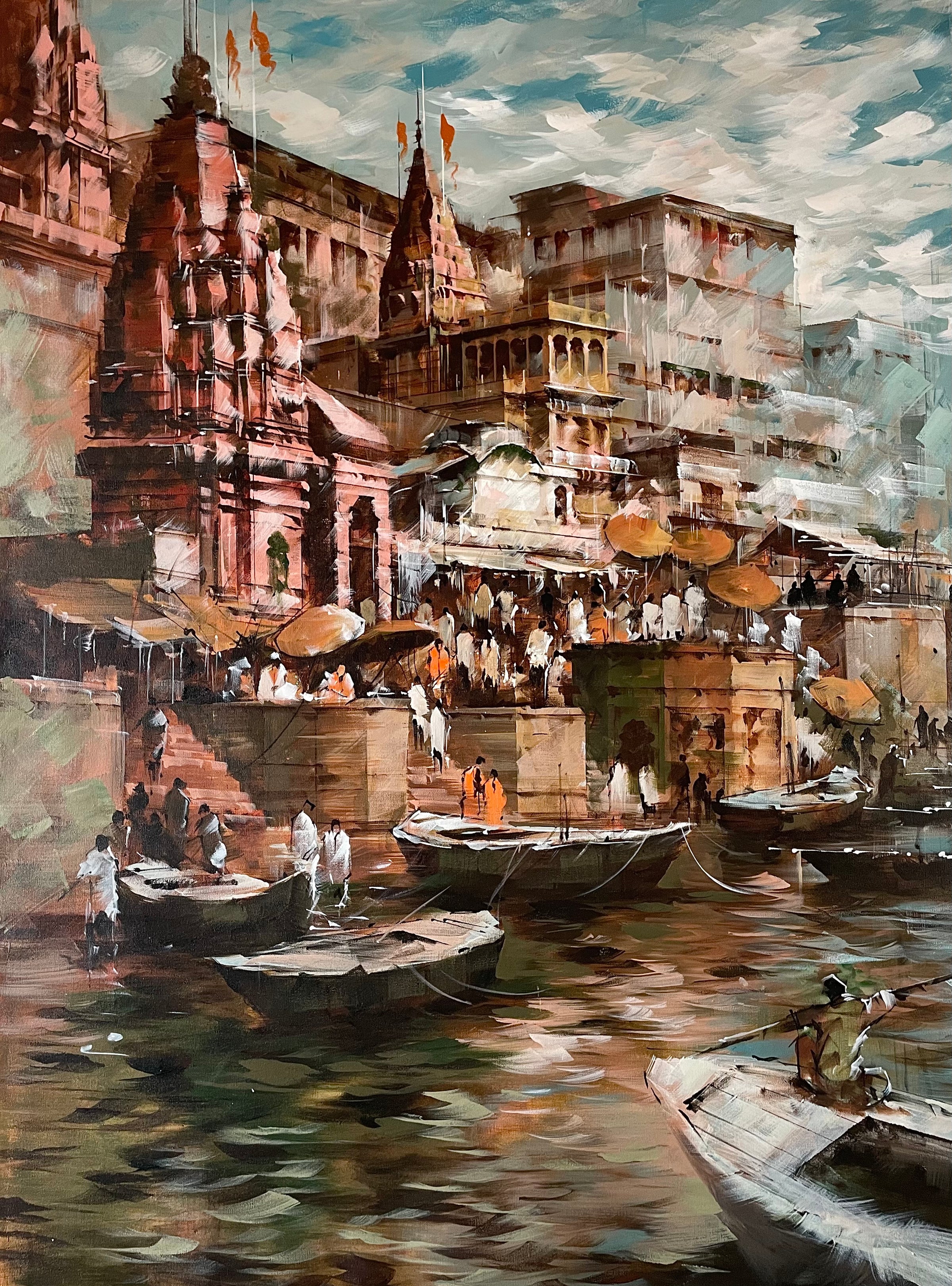 Benaras Ghat done by Sandeep Chhatraband  with impressionist strokes