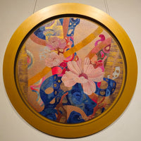 Framed Circular Floral Oil Painting by Shubra Das.