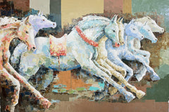 7 White Horses (Impressionist Canvas Art)