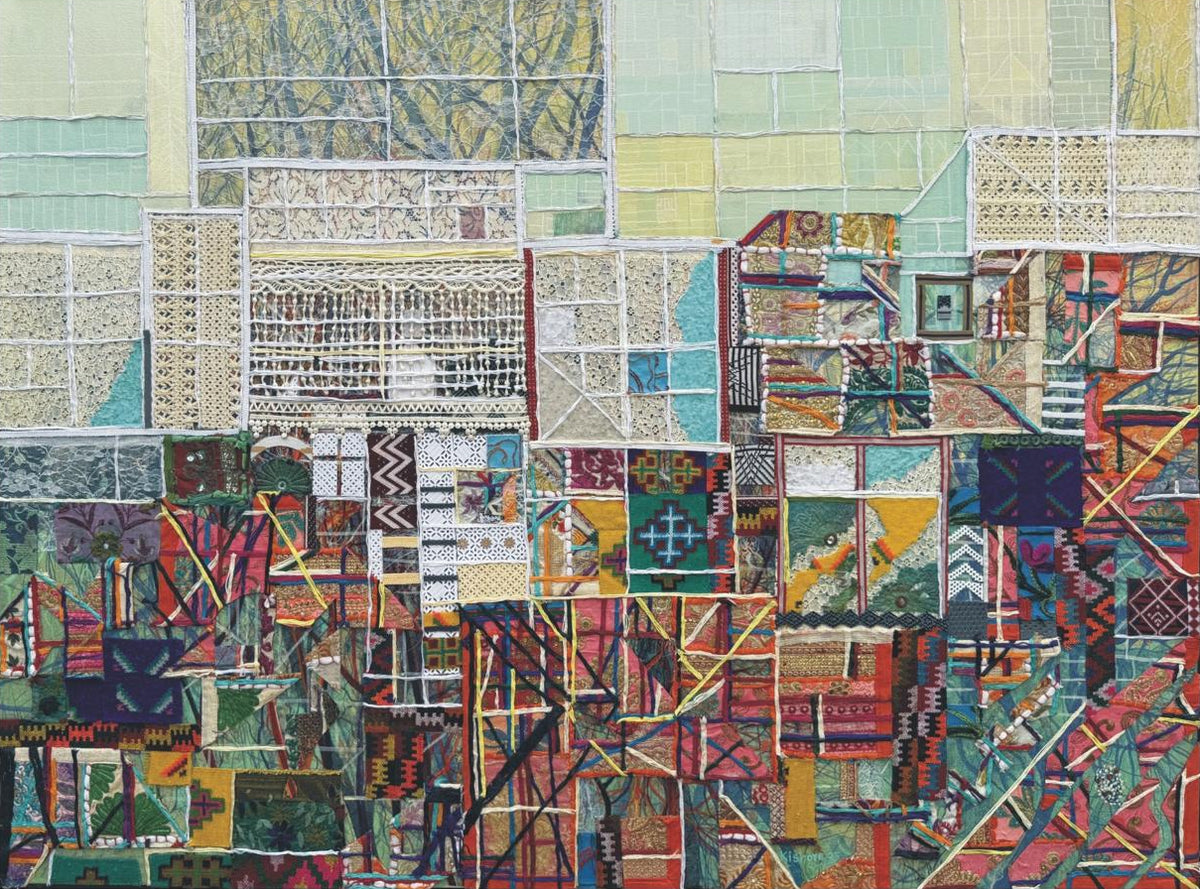 Colorful abstract art piece titled 'The Architecture of memories-IX' by Kishore Kumar. 