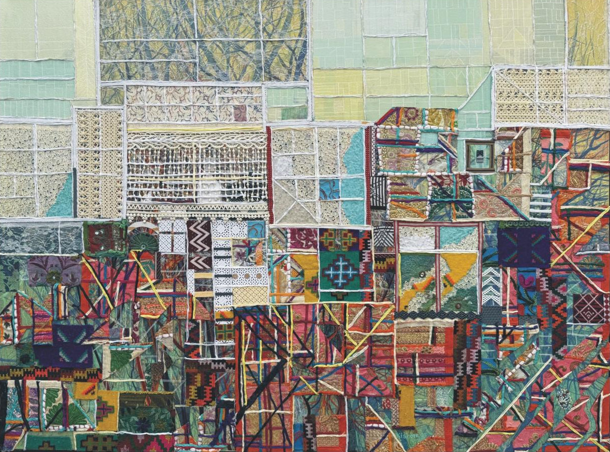 Colorful abstract art piece titled 'The Architecture of memories-IX' by Kishore Kumar. 