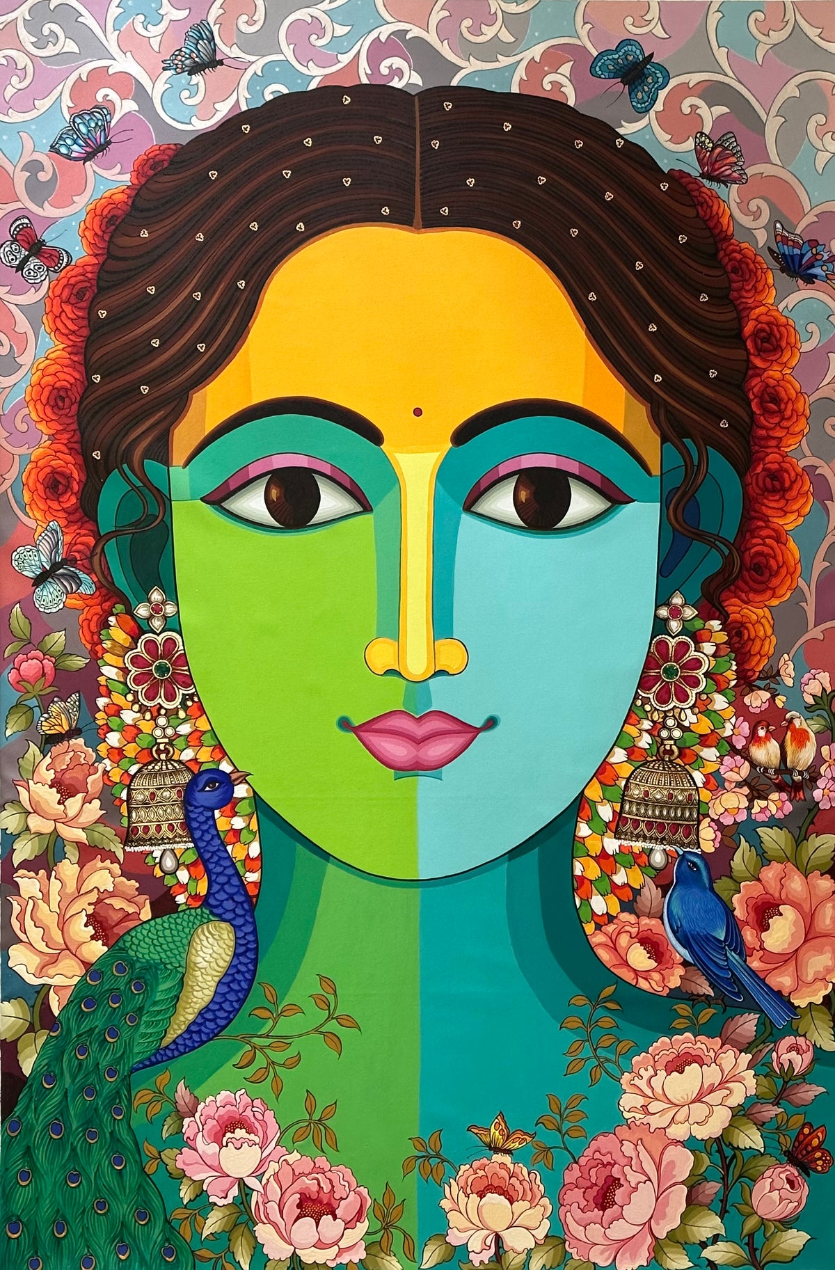 Udaya Lakshmi Chiluveru Paints a captivating woman’s portrait in acrylics on canvas