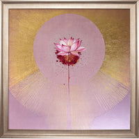 Lotus bloom radiating positive vibes in gold rays. Artwork by Sangeeta abhay uses gold foil work.