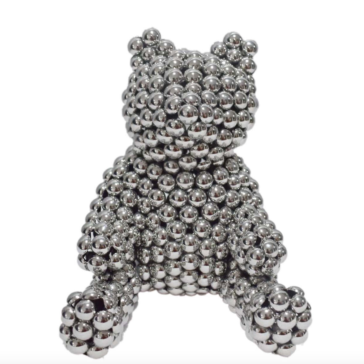 Valay Shende Chrome Teddy Bear made with fused stainless steel balls. Small size.