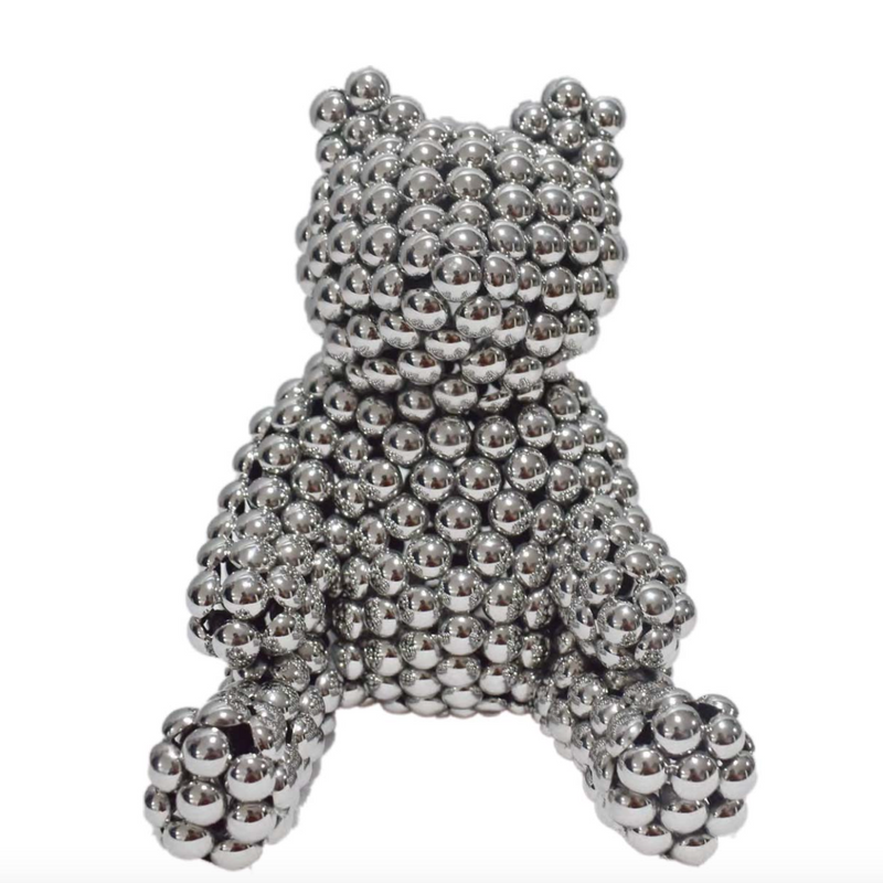 Valay Shende Chrome Teddy Bear made with fused stainless steel balls. Small size.