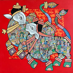 Dancing Nandi Pair (Spiritual Figurative Art)