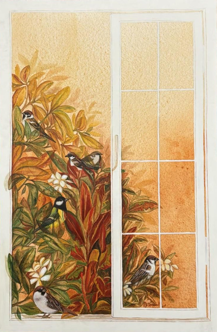 Afza Tamkanat captures nature peeking through her distinctive french white window.