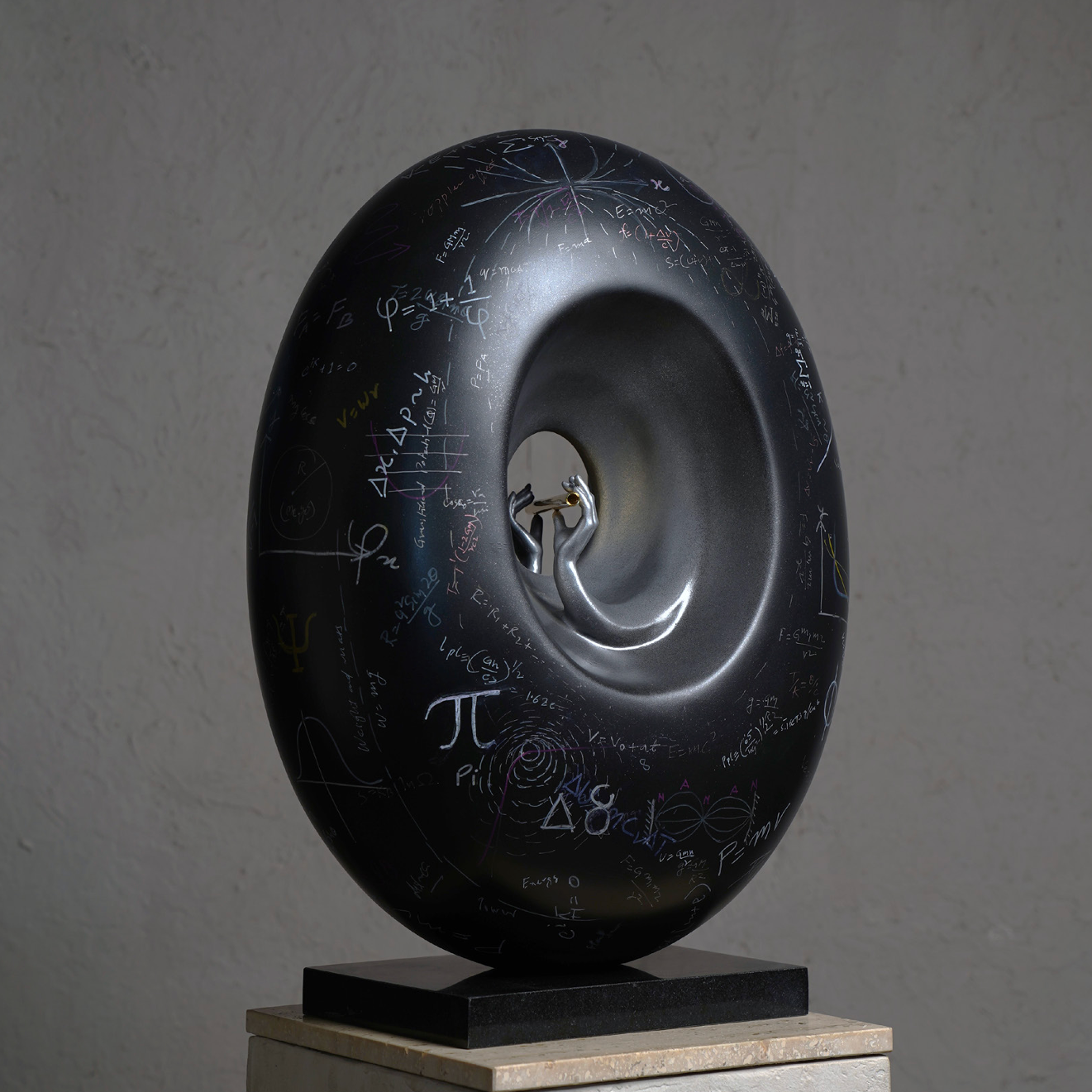 Divyendu Anand contemporary limited edition Krishna sculpture representing the union of science and spirituality features a flute at centre of an embryo.