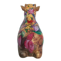 Rear back view: Hand-painted gold Nandi sculpture by Sachindra Nath Jha, featuring Madhubani floral ornamentation along spine | Artazzle