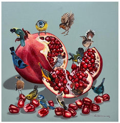 Crimson Gathering (Birds Painting)