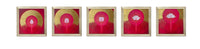 Awakening series paintings features a lotus blooming slowly; meditative paintings in red and gold tones.